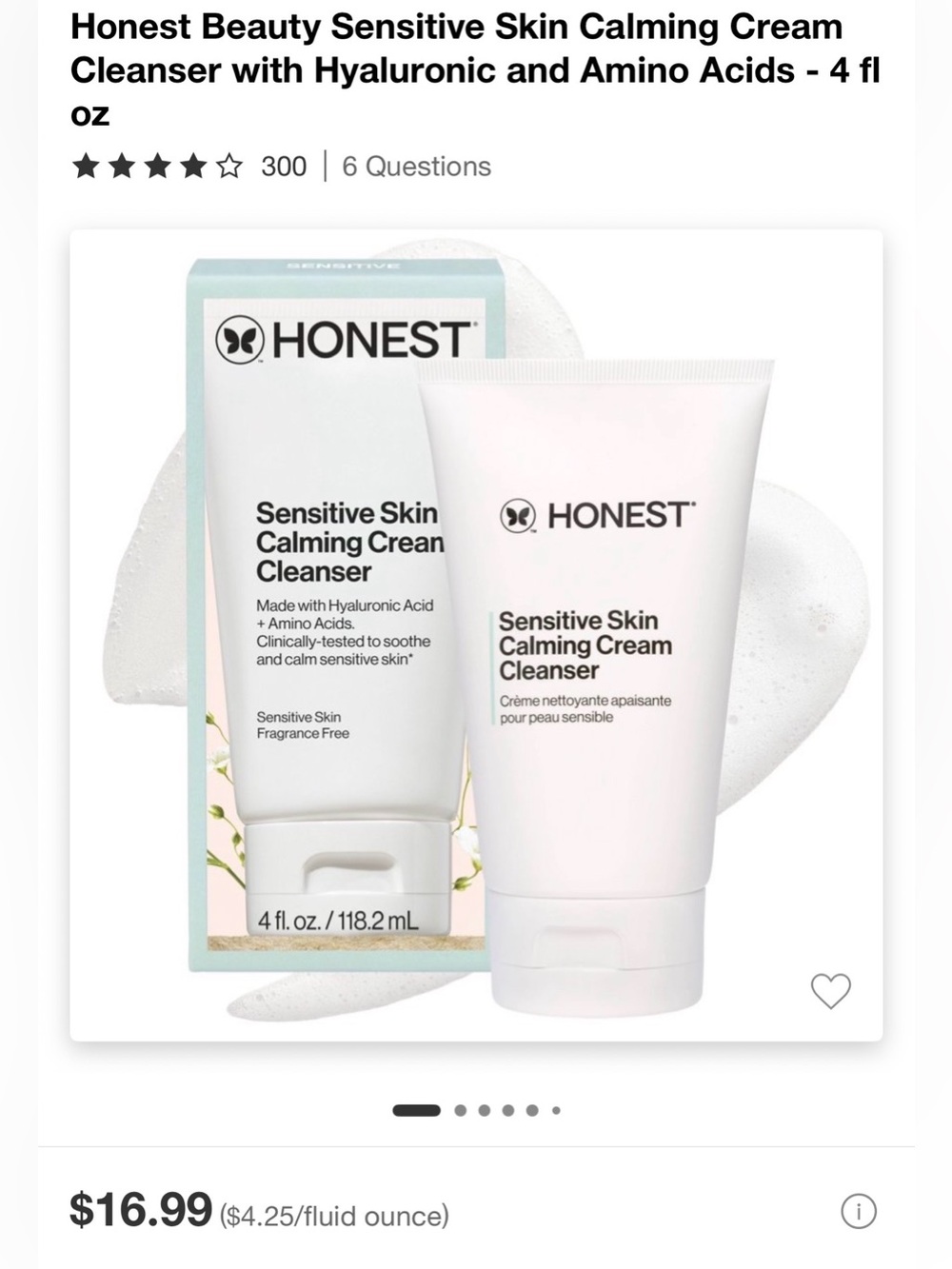 The Honest Company White and Pale Green Sensitive Skin Calming Cream Cleanser